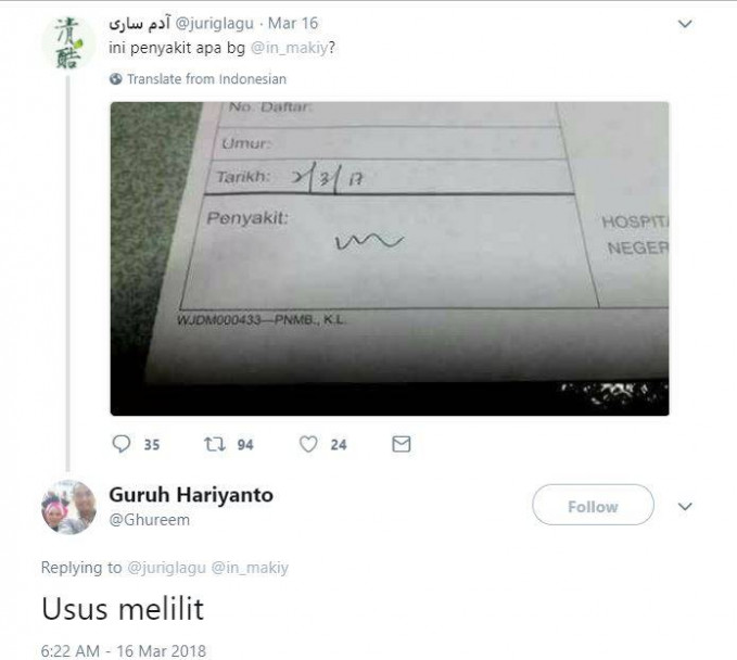 Tebak Arti Tulisan Dokter, Warganet Jadi Dokter Dadakan